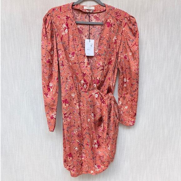 NWT Isabel Marant Etoile Baikal Floral Wrap Mini Dress in Papaya, size FR40/L - Picture 2 of 11